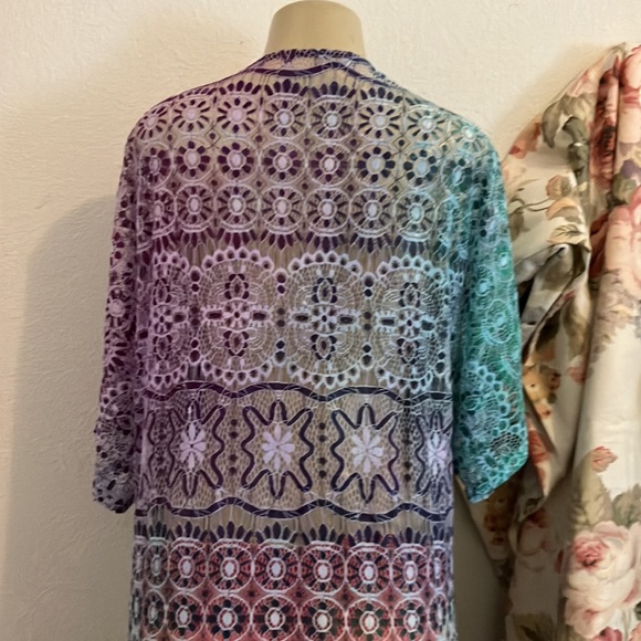 Beautiful Multi Color Lace Over Lay Purple Teal with Fringe Trim at the Bottom - Picture 7 of 11